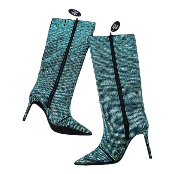 International Concepts Knee High Green Stovepipe Rhinestones Boots Size 8M NWT - Picture 3 of 8